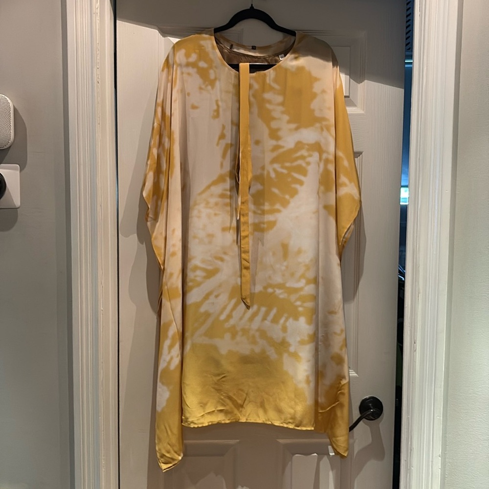 REID  Silk Block Caftan Dress In Yellow XS S